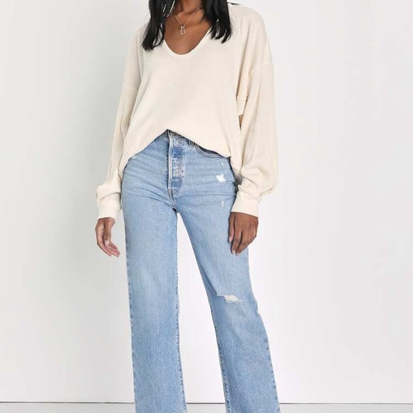 We The Free Buttercup Cream Oversized Long Sleeve Thermal Top size small - Picture 2 of 10